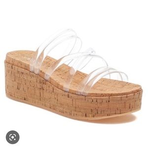 Size 8.5 J Slide Cork Platform sandal with clear straps!